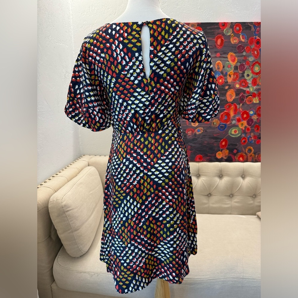 Anthropologie Multicolor Geometric Puff-Sleeve Shift Dress